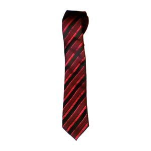 ​Barry Wang Silk Tie Mens Necktie Black Red Striped Hand Tailored Woven Busines